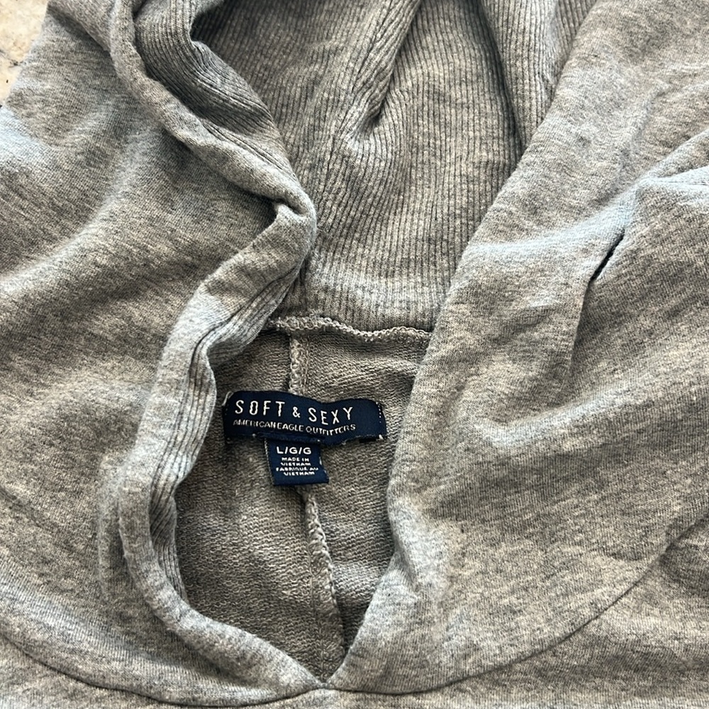 American Eagle Hoodie Shirt Pullover Large Soft Sexy Gray Sweatshirt Vintage Y2K - Picture 3 of 5